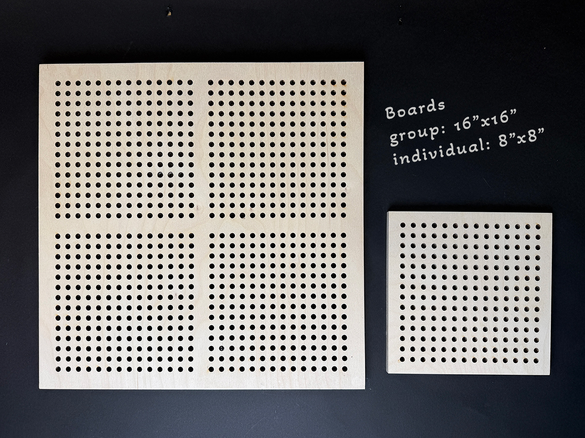 Workshop pegboards arranged for the session