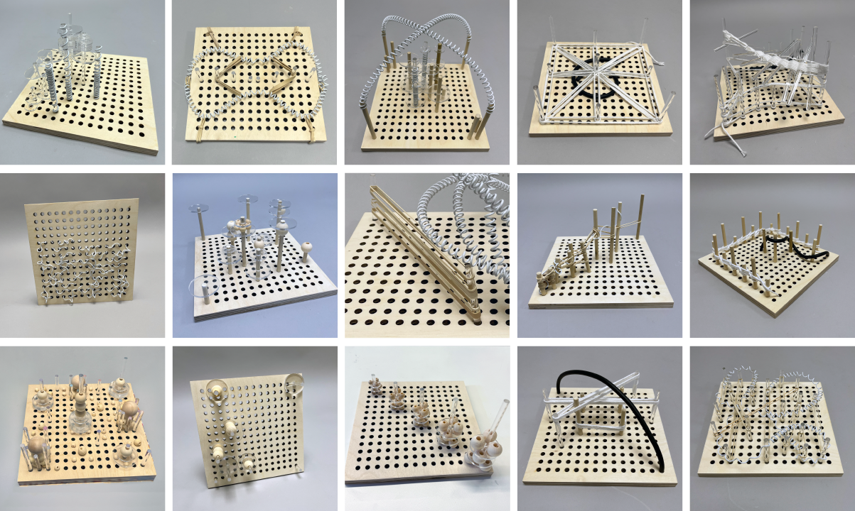 Additional individual pegboard structures from the first phase of the workshop